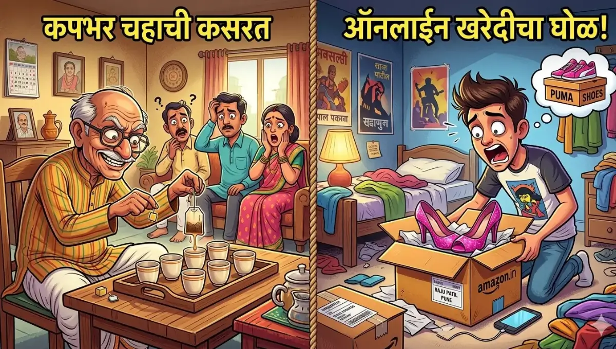 2 Funny Marathi Stories About a Miserly Man and Online Shopping Mishap | कंजूस माणूस आणि ऑनलाइन शॉपिंग फजितीवरील 2 मजेदार मराठी कथा